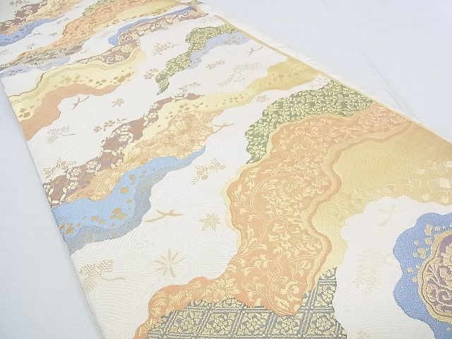 平和屋2■六通柄袋帯　道長花鳥文　金糸　逸品　1wb0656_画像2