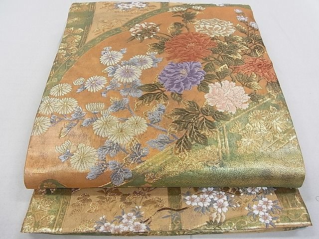 平和屋2■六通柄袋帯　唐織　美しき輝き　草花文　金糸　引箔　逸品　fe8200_画像1