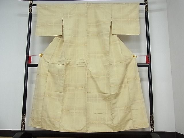 平和屋-こころ店■上質な紬　変わり横段文　着丈150cm　裄丈62cm　正絹　逸品　未使用　A-cs7305_画像2