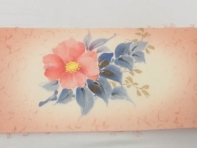 平和屋-こころ店■九寸名古屋帯　手描き　髭紬　暈し染め　草花文　金彩　正絹　逸品　B-cy7676_画像4