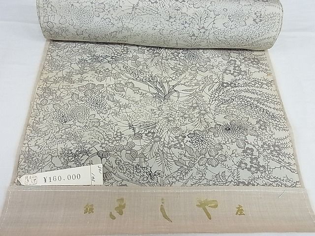 平和屋-こころ店■銀座きしや　小紋　反物　着尺　型染め　草花文　正絹　逸品　未使用　A-wj6425_画像2