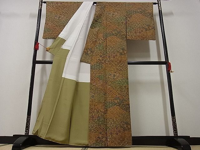 平和屋-こころ店◆上質な小紋 切嵌花鳥文 暈し染め 金彩 着丈160cm 裄丈64.5cm 正絹 逸品 mop2239の画像3