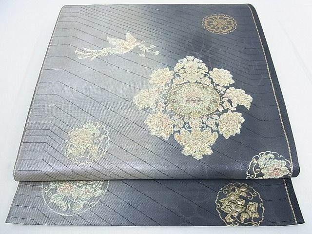 平和屋2■六通柄袋帯　花鳥文　金糸　逸品　1wb0690_画像1