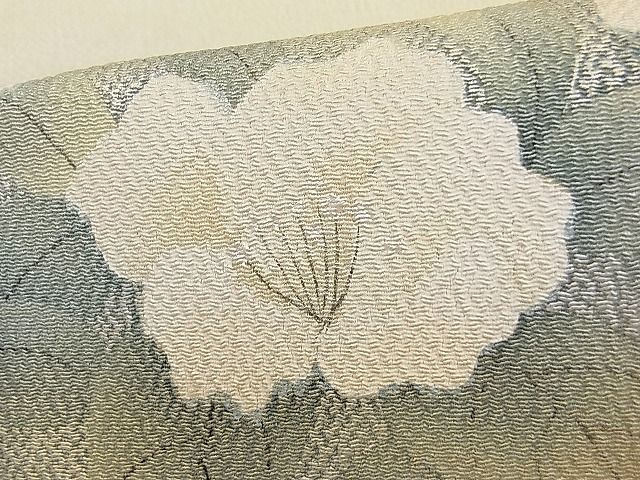 平和屋2■九寸名古屋帯 手描き 枝花文 鬼しぼ縮緬 金銀彩 逸品 jm3155の画像4