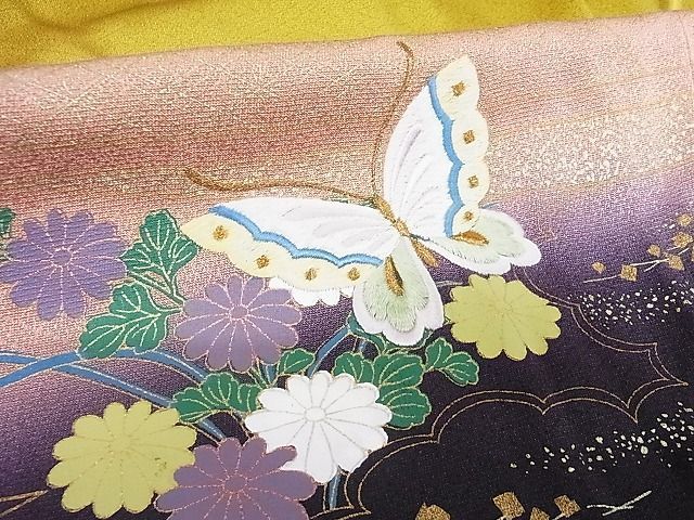 平和屋-こころ店■訪問着　駒刺繍　花車舞蝶文　暈し染め　金彩　鈴乃屋扱い　着丈163.5cm　裄丈67cm　正絹　逸品　未使用　1B-np2083_画像6