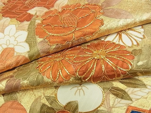 平和屋-こころ店■豪華振袖　駒刺繍　扇面花文　金彩　三越扱い　着丈170.5cm　裄丈70.5cm　正絹　逸品　B-zg8539_画像9