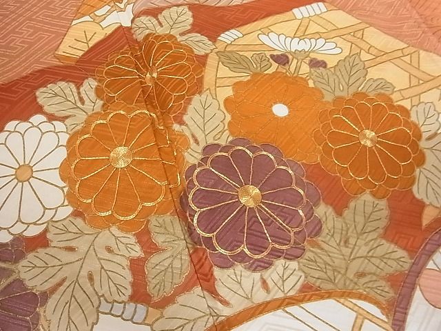 平和屋-こころ店■豪華振袖　駒刺繍　冊子枝花文　金彩　着丈168cm　裄丈66.5cm　正絹　逸品　A-br7682_画像4