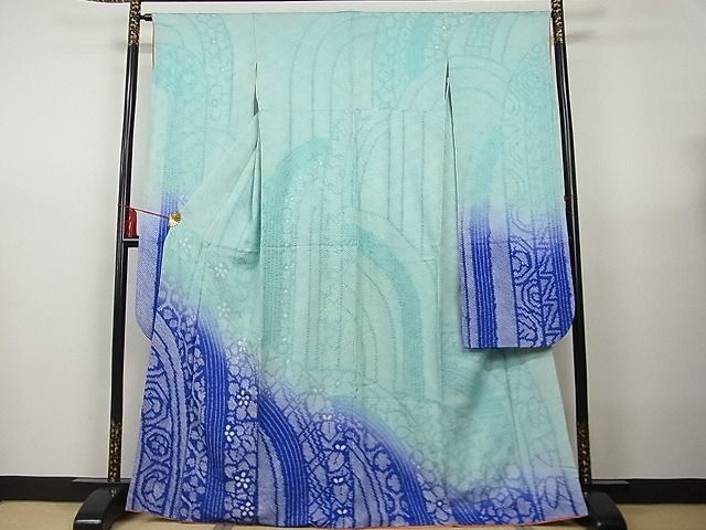 平和屋-こころ店■豪華振袖　総絞り　洋花文　暈し染め　着丈165cm　裄丈65cm　正絹　逸品　A-br7678_画像1