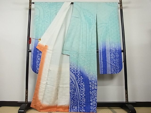 平和屋-こころ店■豪華振袖　総絞り　洋花文　暈し染め　着丈165cm　裄丈65cm　正絹　逸品　A-br7678_画像2