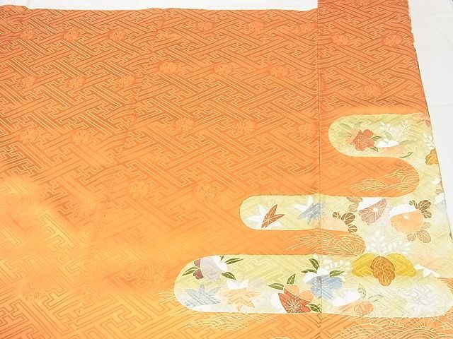 平和屋-こころ店■豪華振袖　駒刺繍　双鳥花丸文　黒地　金彩　三越扱い　着丈168cm　裄丈67cm　正絹　逸品　B-zg8536_画像8