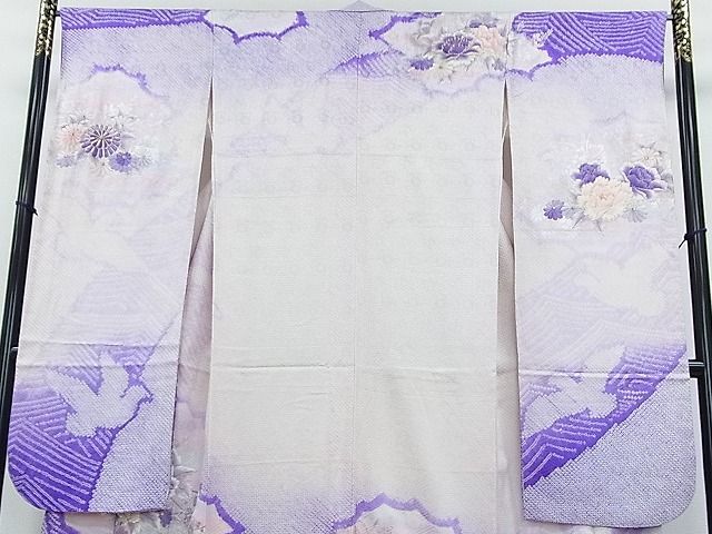 平和屋2■豪華振袖 駒刺繍 絞り 御所車花文 銀彩 やまと誂製 逸品 fe8100の画像3