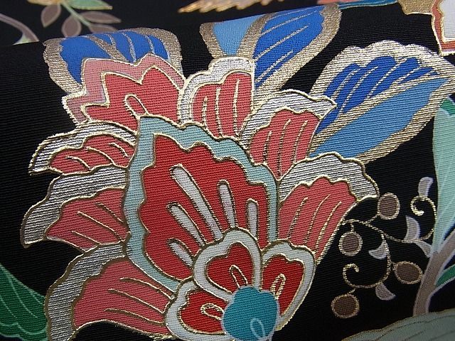 平和屋2■創業460年・千總　黒留袖　駒刺繍　鴛鴦更紗花文　金彩　逸品　1ic0207_画像8