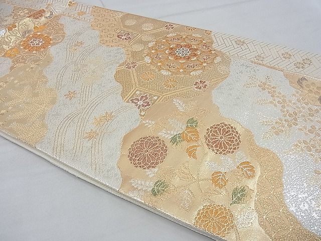 平和屋野田店■六通柄袋帯　道長正倉院花文　純金二重箔　逸品　n-te1260_画像2