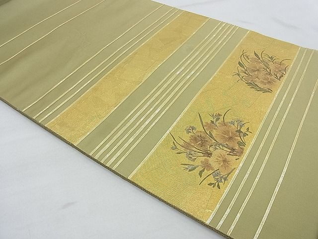 平和屋野田店■太鼓柄袋帯 手描き 螺鈿箔 横段花文 金彩 逸品 n-te1272の画像2