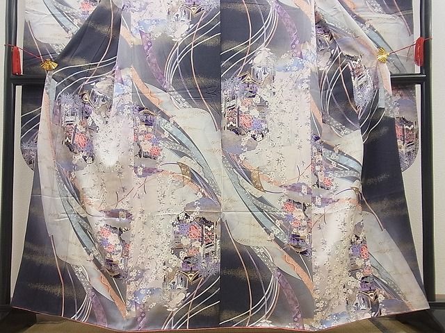 平和屋川間店■豪華振袖　御所車花文　暈し染め　金彩　逸品　n-sg1089_画像4