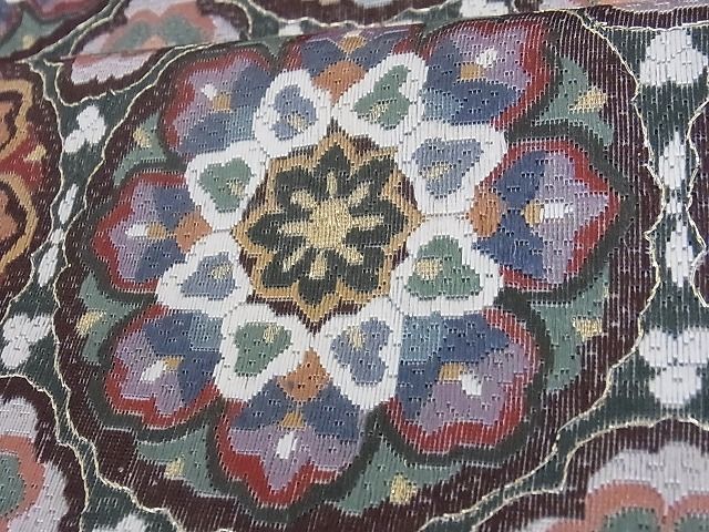 平和屋-こころ店■極上　総絽刺し　区限刺繍　全通柄袋帯　花丸文　金糸　正絹　逸品　A-az6922_画像4