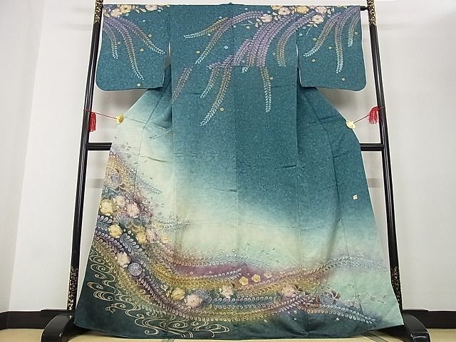 平和屋-こころ店■訪問着　作家物　辻が花　暈し染め　金彩　着丈169cm　裄丈65.5cm　正絹　逸品　A-ja5696_画像1