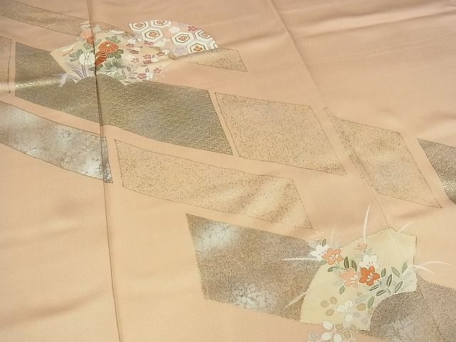 平和屋-こころ店■訪問着　地紙重ね花文　金銀彩　着丈162cm　裄丈64.5cm　正絹　逸品　B-zg8469_画像4