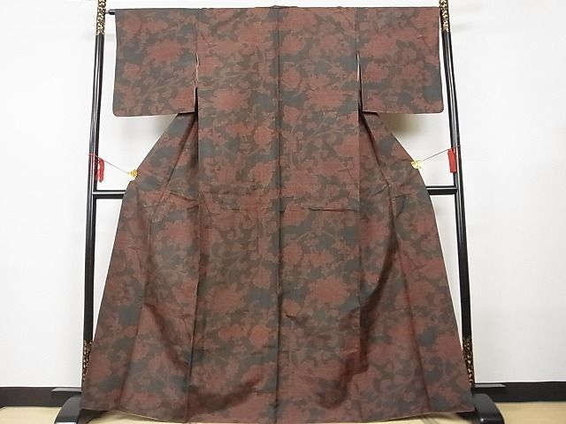  flat peace shop - here . shop # genuine . Ooshima pongee branch flower writing dress length 164cm sleeve length 66cm silk excellent article A-br7701