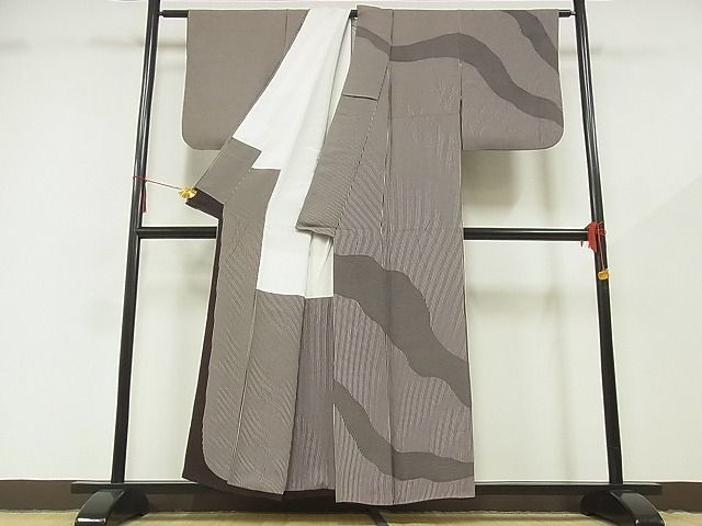 平和屋-こころ店■訪問着　作家物　よろけ縞　着丈154cm　裄丈62.5cm　正絹　逸品　B-zg8450_画像2