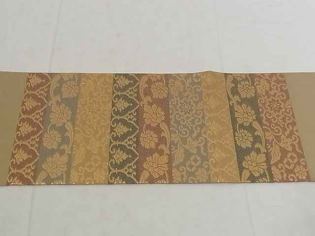 平和屋-こころ店■九寸名古屋帯 横段花文 金糸 正絹 逸品 A-pf6541の画像4