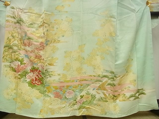 平和屋-こころ店■豪華振袖　駒刺繍　花鳥文　暈し染め　金彩　着丈159cm　裄丈62.5cm　正絹　逸品　B-zg8435_画像3