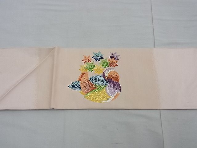 平和屋野田店■九寸名古屋帯　唐織　エ霞鴛鴦草花文　銀糸　逸品　n-te1226_画像5