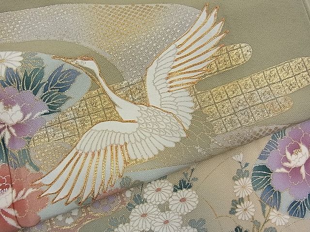 平和屋野田店■豪華色留袖 駒刺繍 エ霞飛鶴流水花文 暈し染め 金彩 逸品 n-fw5389の画像5