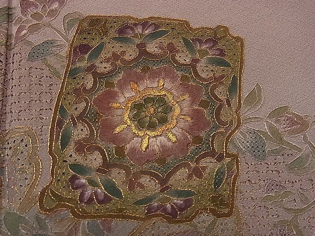 平和屋1■訪問着・長襦袢セット　総刺繍　スワトウ刺繍　破れ色紙吉祥花文　暈し染め　金糸　逸品　1yc3046_画像3