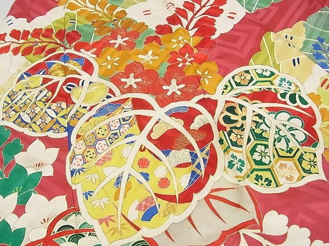 平和屋-こころ店□極上　アンティーク　大正ロマン　振袖　刺繍　踊り桐　金銀彩　着丈167cm　裄丈63cm　正絹　逸品　3kk3295_画像5