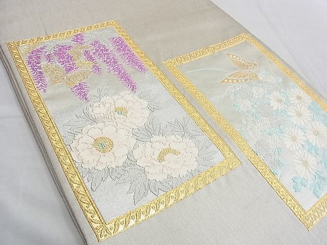 平和屋野田店■六通柄袋帯 唐織 花蝶文 金銀糸 逸品 n-gt3394の画像2