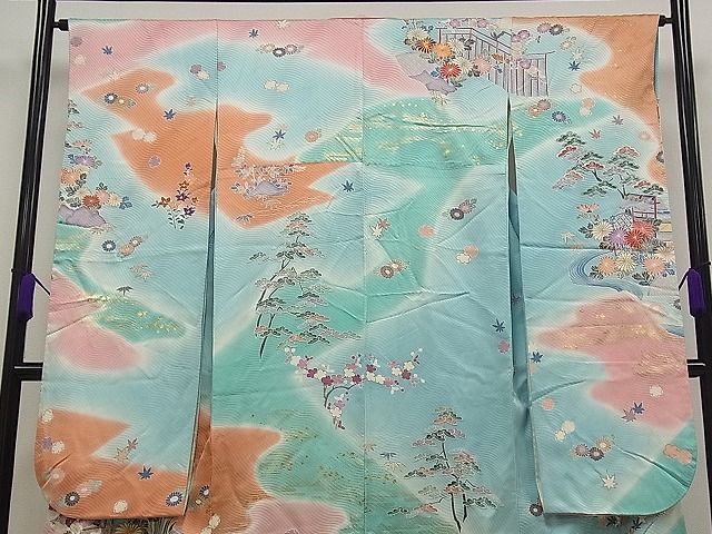 平和屋川間店■豪華振袖　駒刺繍　風景草花文　暈し染め　金彩　逸品　vf4311_画像2