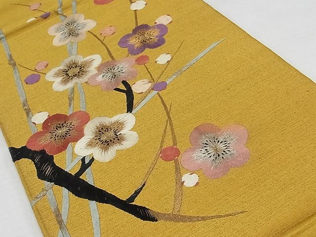 平和屋1■アンティーク　大正ロマン　太鼓柄京袋帯　刺繍　枝梅　金銀糸　逸品　rv9237_画像2