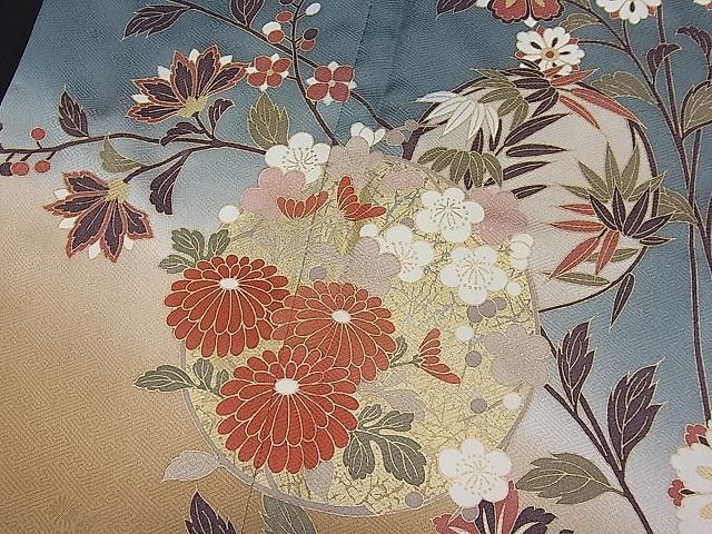 平和屋1■訪問着　草花丸文　暈し染め　金彩　逸品　ua6578_画像3