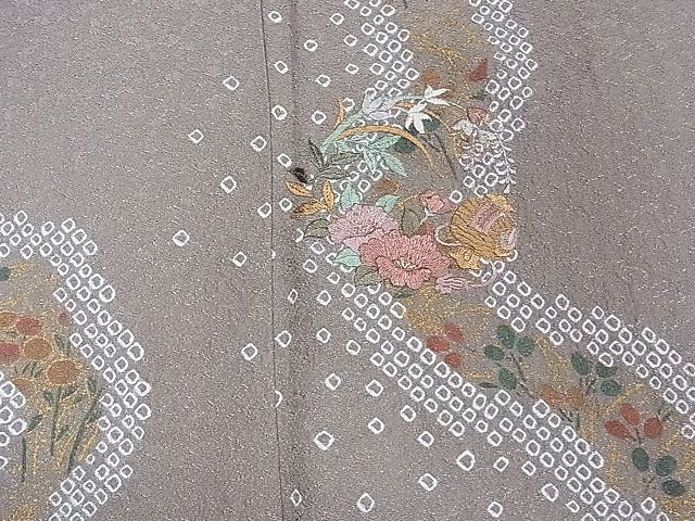 平和屋1■訪問着　刺繍　絞り　道長吉祥草花文　金彩　逸品　ch5980_画像4