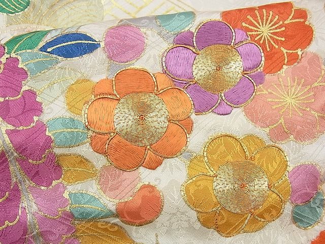 平和屋野田店■豪華振袖　絞り　駒刺繍　吉祥花籠文　金彩　三越扱い　逸品　n-cw0915_画像5