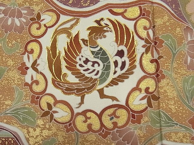 平和屋1■豪華色留　駒刺繍　鳳凰道長吉祥花唐草文　金彩　逸品　1yc3364_画像3