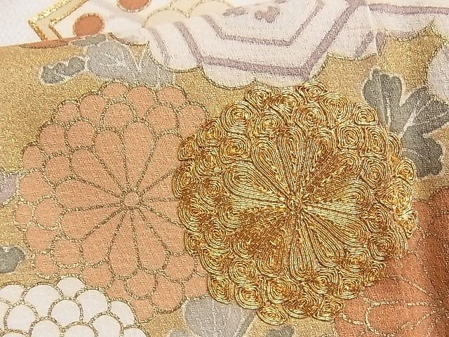 平和屋1■豪華色留袖　駒刺繍　流水地紙重ね花文　金彩　逸品　ch5786_画像5