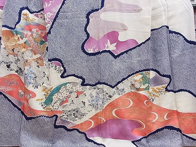  flat peace shop 1# gorgeous long-sleeved kimono aperture stop ground paper . crane .. flower writing gold paint excellent article ze8024