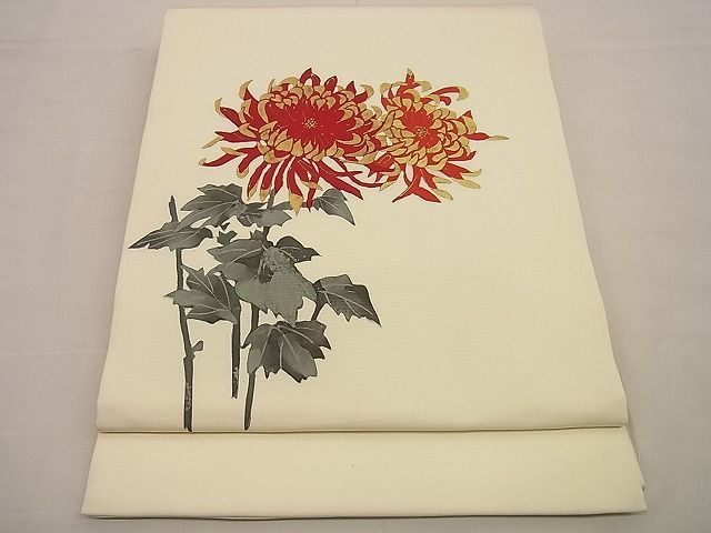 平和屋野田店■塩瀬 九寸開き名古屋帯 手描き 乱菊 金彩 逸品 n-xi1215の画像1