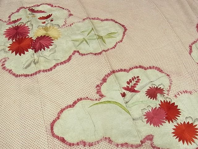 平和屋-こころ店■訪問着　総絞り　刺繍　雲取り花文　着丈161cm　裄丈64.5cm　正絹　逸品　B-zg8821_画像4