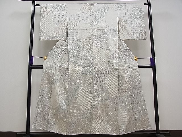 平和屋1■上質な小紋　総絞り　切嵌吉祥文　逸品　1tx1585_画像2