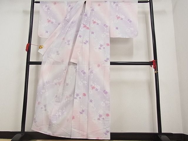 平和屋川間店■夏物　小紋　絽　枝花文　着丈156cm　裄丈63cm　洗える着物　A-ck3769_画像2