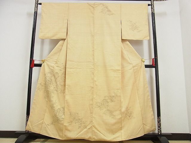 平和屋川間店■訪問着　紬地　手描き　歌舞伎　人物　着丈159cm　裄丈65cm　正絹　逸品_画像2