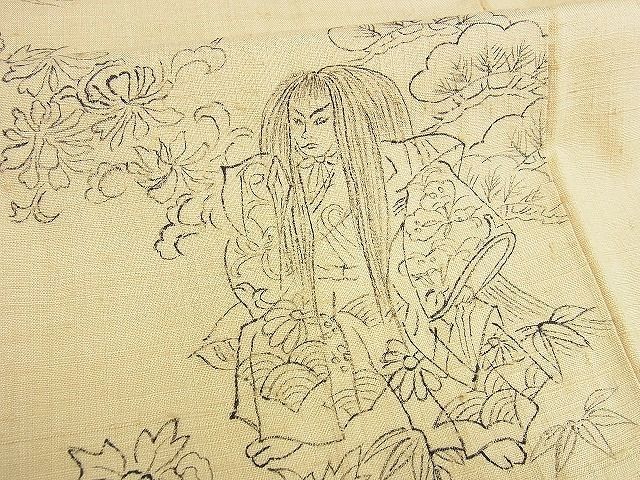 平和屋川間店■訪問着　紬地　手描き　歌舞伎　人物　着丈159cm　裄丈65cm　正絹　逸品_画像7