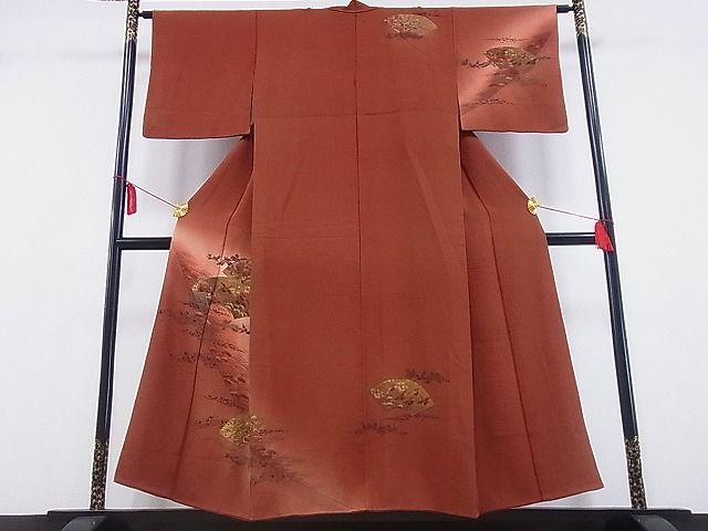 平和屋川間店■訪問着　地紙重ね花鳥文　暈し染め　金彩　着丈156cm　裄丈63cm　正絹　逸品　A-zi3942_画像2