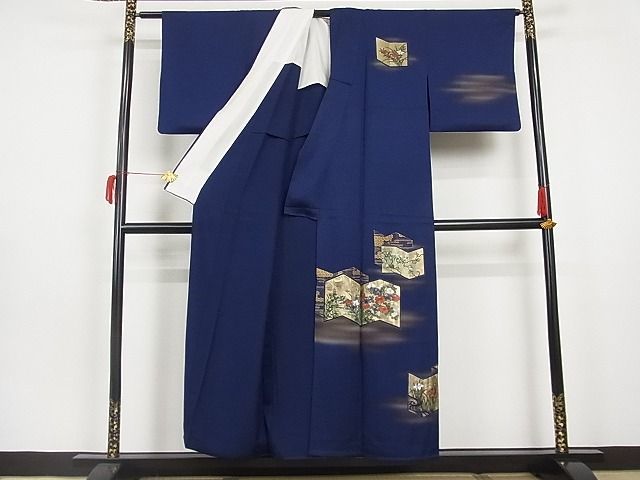 平和屋川間店■訪問着　単衣　手描き　屏風草花文　金彩　着丈151cm　裄丈63cm　正絹　逸品　A-br3327_画像2