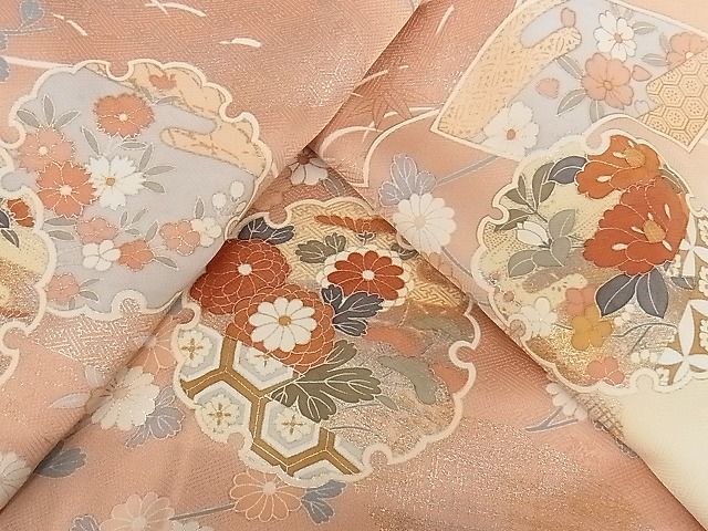 平和屋川間店■訪問着　雪輪重ね草花文　暈し染め　金銀彩　着丈167.5cm　裄丈66cm　正絹　逸品　A-bw3992_画像7