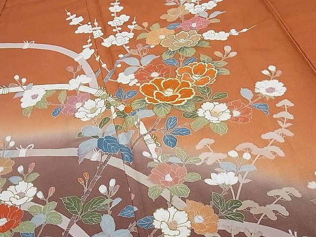 平和屋川間店■訪問着　駒刺繍　枝花文　暈し染め　金彩　着丈159cm　裄丈65.5cm　正絹　逸品　A-ex5941_画像4