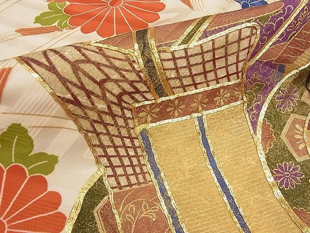 平和屋川間店■豪華振袖　駒刺繍　御所車花文　暈し染め　金彩　逸品　sa3620_画像8